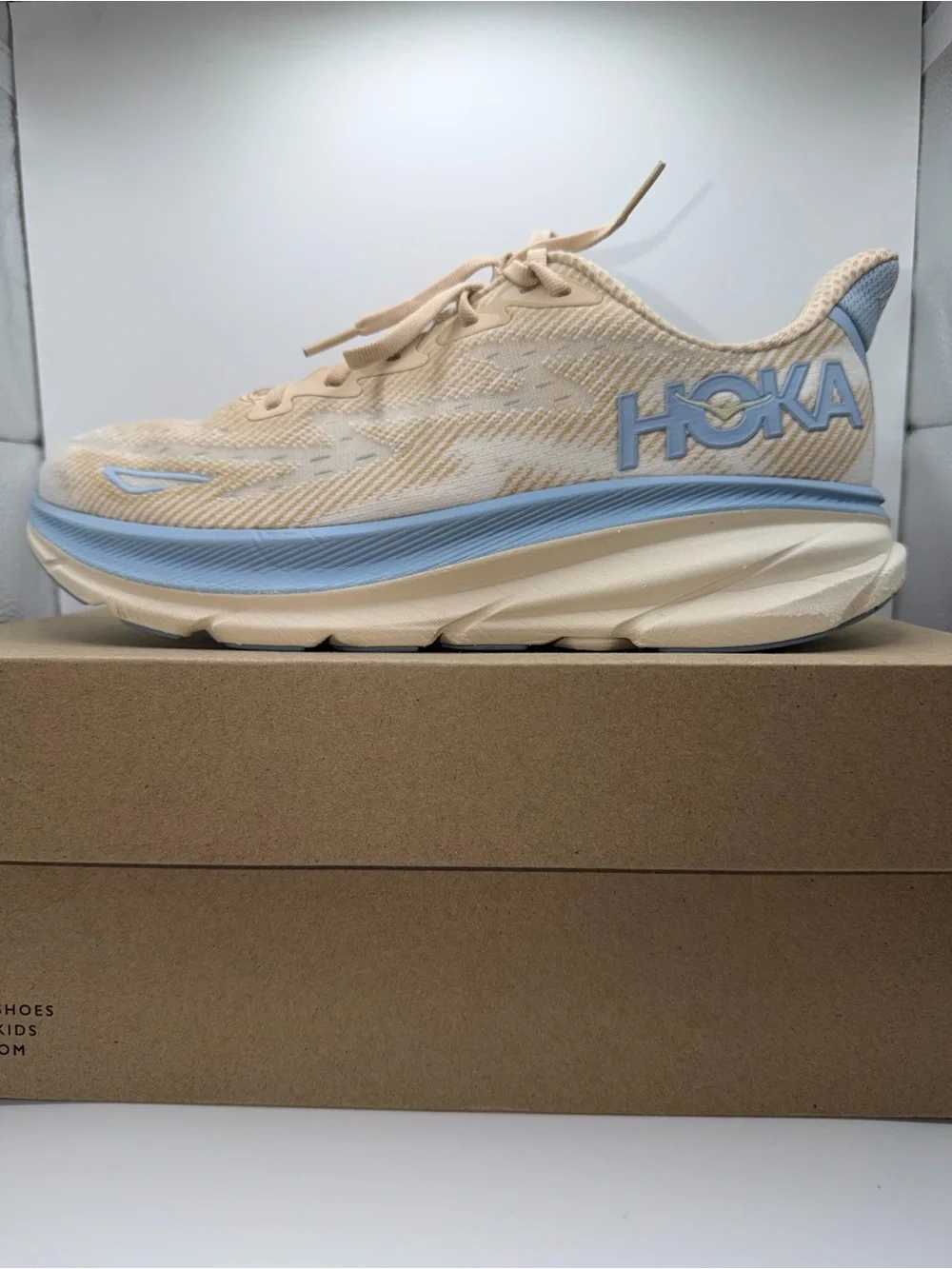 Hoka Women's Beige and Light Blue Performance Running Shoes